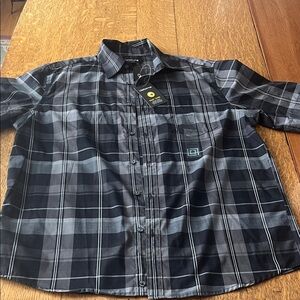 NWT Claiborne Men’s Black and Gray Plaid Shirt Size L